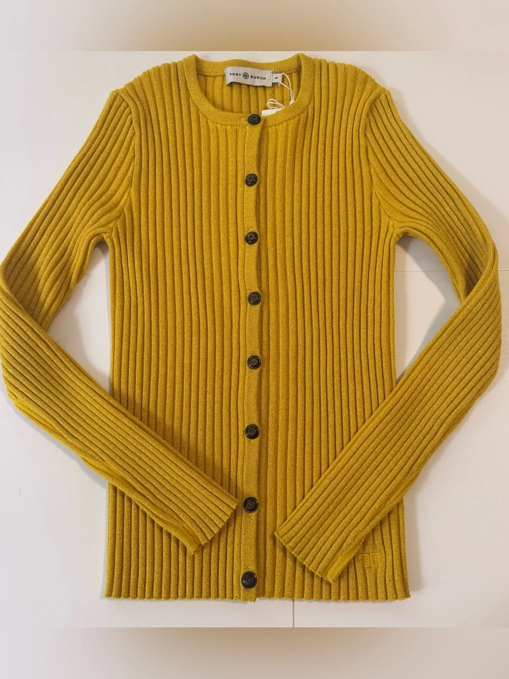 Tory Burch Lurex Stripe Cardigan Merino‎ Wool Blend Metallic Size S NWT $448